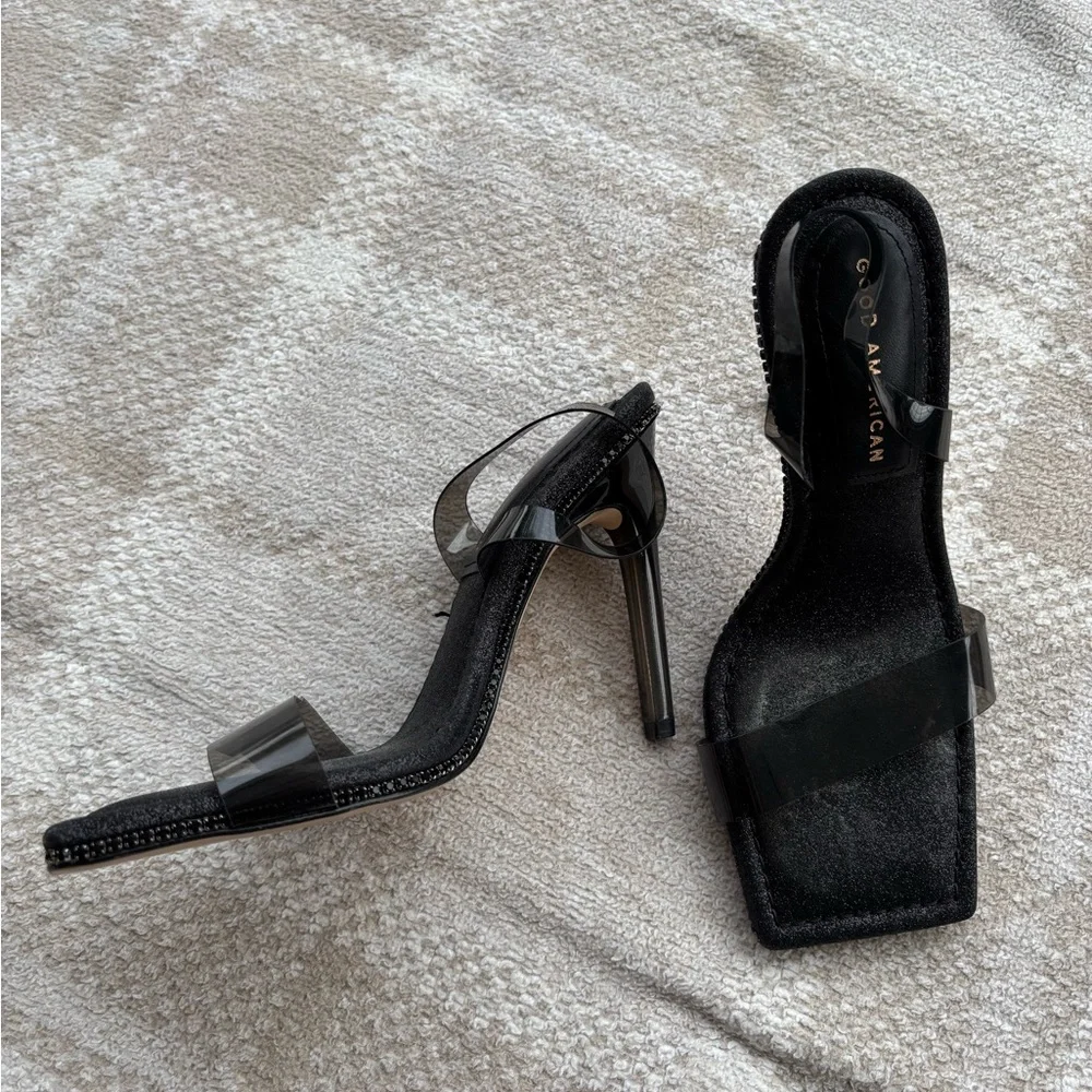 Good American Crystal Crush Lucite Glitter Sling Back Heels - Picture 3 of 8